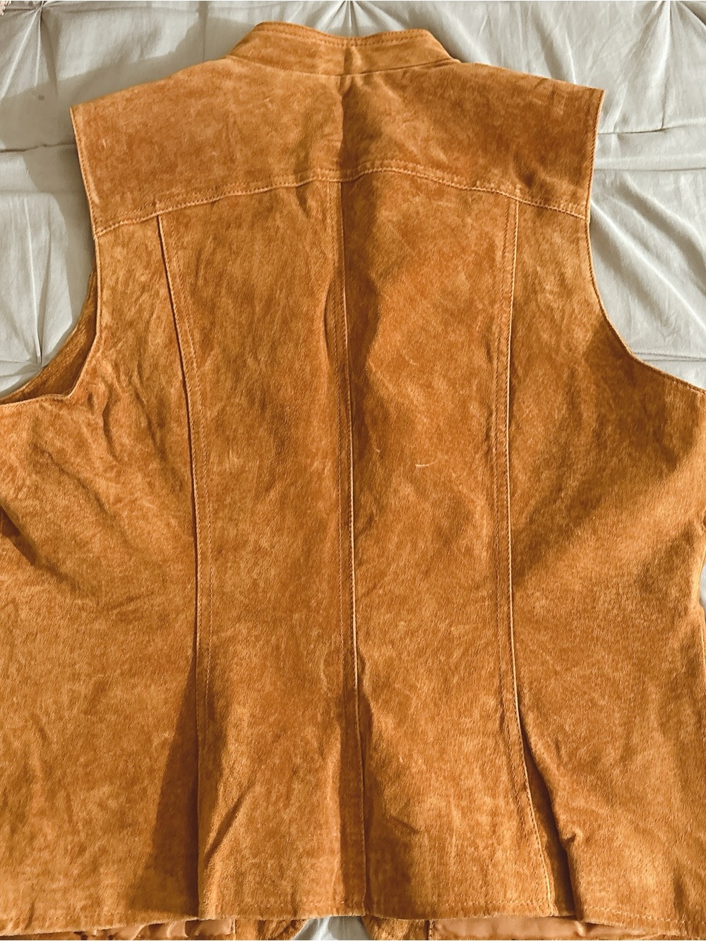 Vintage Cognac Suede Leather Vest – Equestrian Western Moto Academia Front Zip - Picture 5 of 9